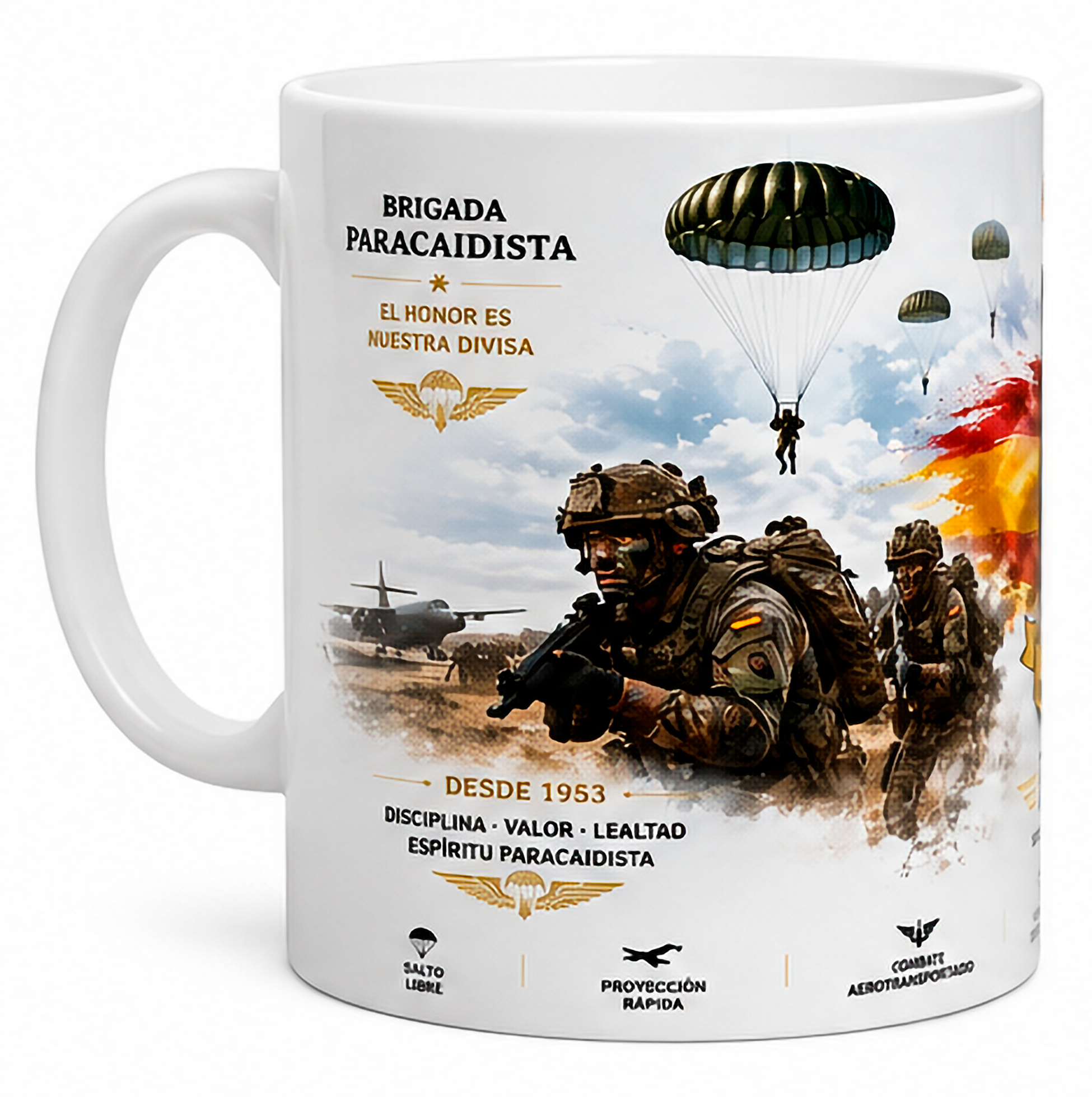 Taza BRIPAC Brigada Paracaidista Premium 325 ml | Cerámica Blanca | Apta para Microondas y Lavavajillas | Regalo Militar Exclusivo