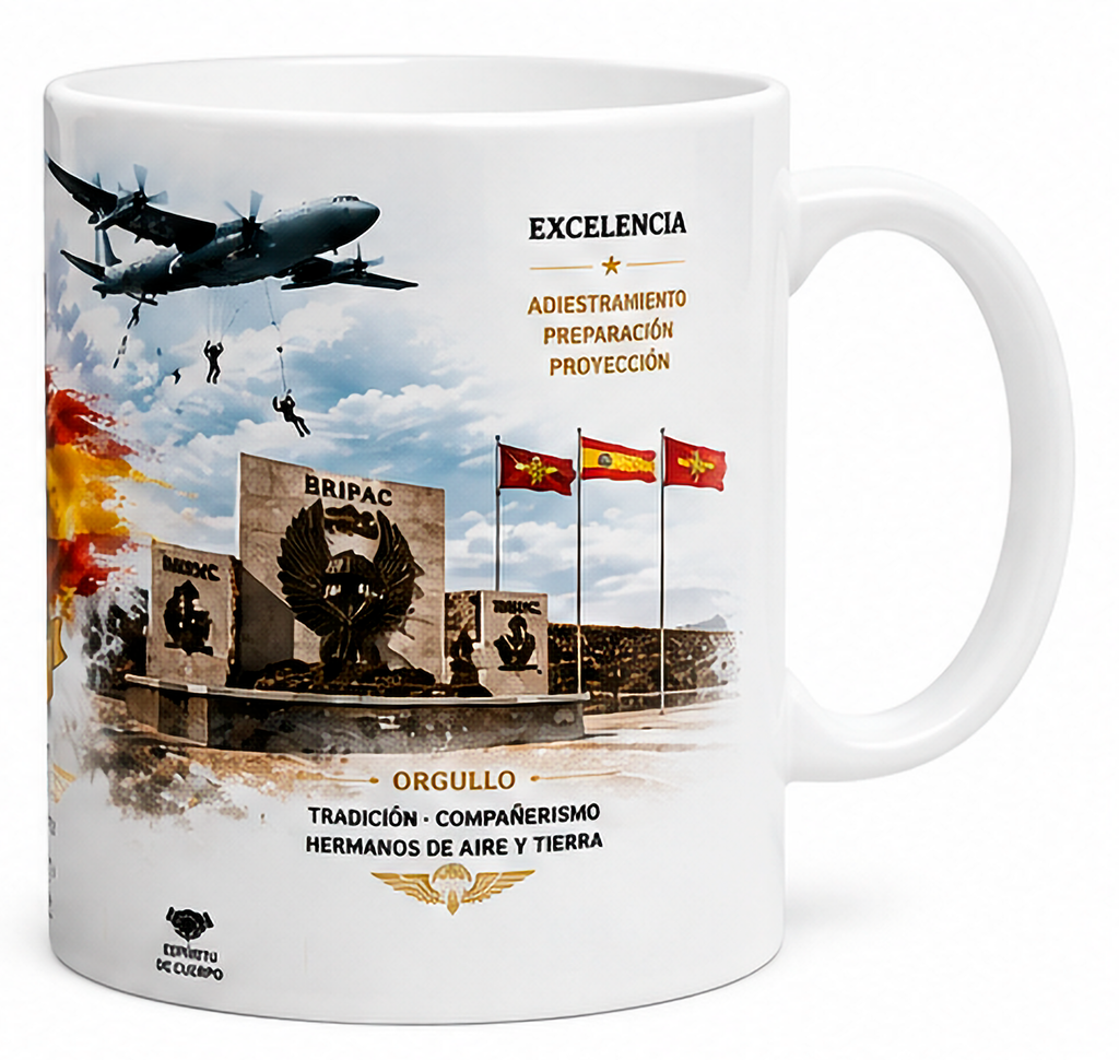 Taza BRIPAC Brigada Paracaidista Premium 325 ml | Cerámica Blanca | Apta para Microondas y Lavavajillas | Regalo Militar Exclusivo