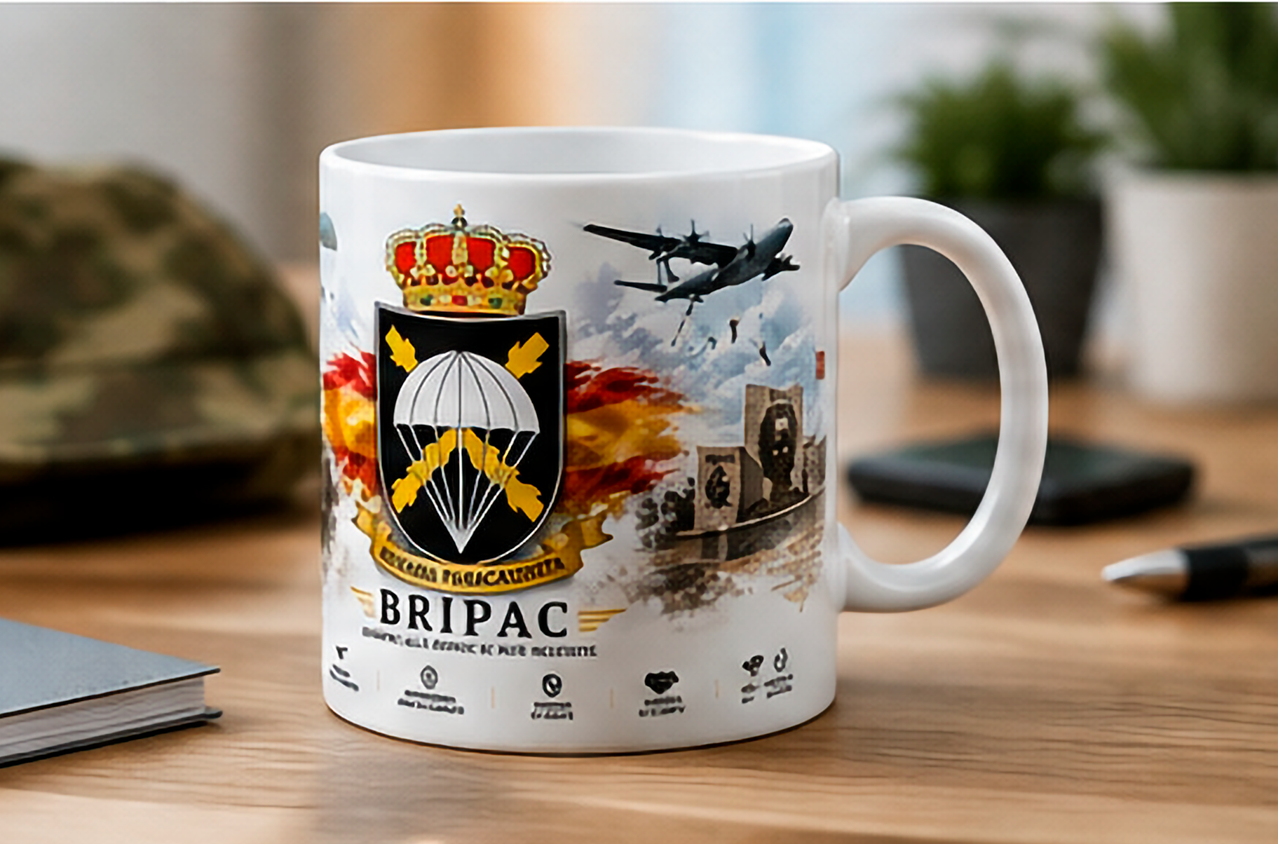 Taza BRIPAC Brigada Paracaidista Premium 325 ml | Cerámica Blanca | Apta para Microondas y Lavavajillas | Regalo Militar Exclusivo