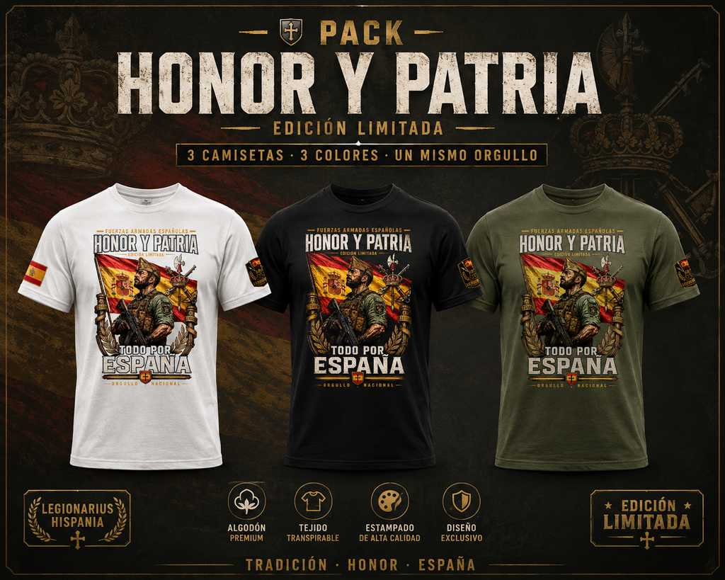 Pack 3 Camisetas Honor y Patria Todo por España - LaLLaM | Edición Premium | Legionarius Hispania